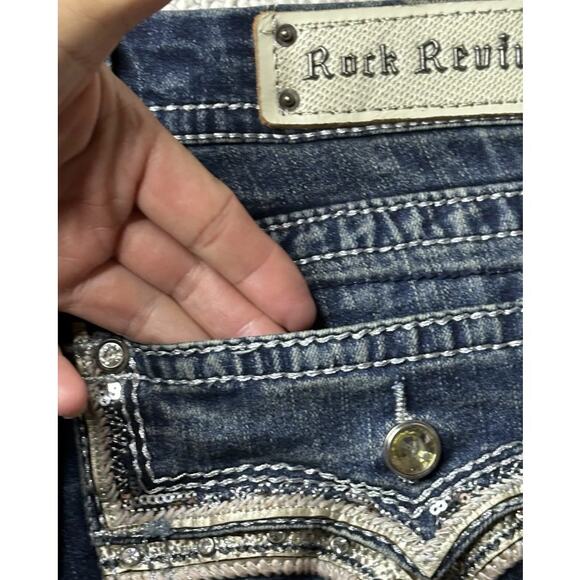 Rock Revival Betty Easy Boot Stretch Rhinestone Embroidery Pockets Jean Size 34 - Picture 8 of 10